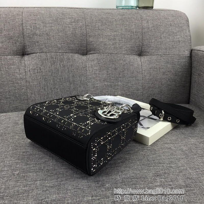 DIOR迪奧 原單系列Lady Dior mini 三格燙鑽 緞面鑲鑽戴妃包  zdo1145